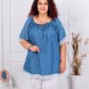 Tunica maxi pentru vara din denim cu dantela brussel-albastru inchis cod 661925