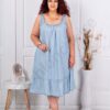 Rochie maxi pentru vara cu volan si decolteu elastic-denim deschis cod 83574-1