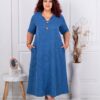 Rochie maxi pentru vara cu decolteu in forma V si nasturi din lemn-albastru cod 1449-4