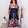 Rochie maxi pentru vara cu imprimeu de arta multicolor-albastru inchis cod 5251-1