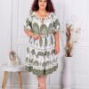 Rochie maxi pentru vara cu decolteu elastic si volan-kaki cod 2478