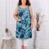 Top lung maxi pentru vara cu imprimeu floral si plasa pe decolteu-menta cod 2588-5