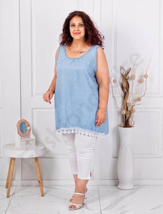 Top maxi pentru vara din denim cu dantela brussel-albastru deschis cod 661926-1