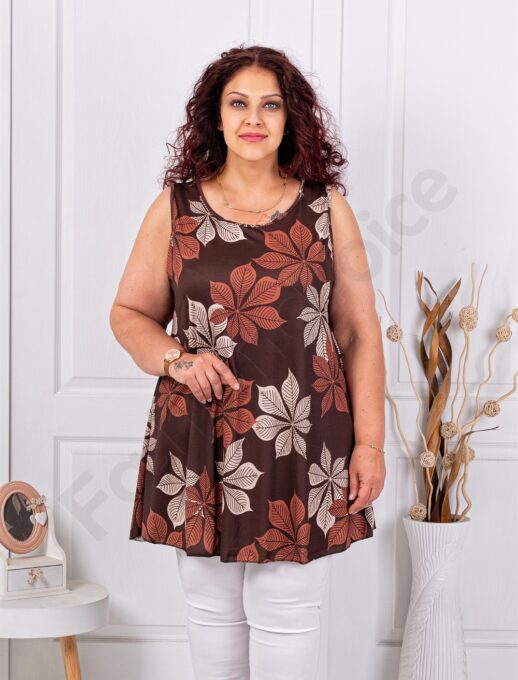 Top maxi pentru vara cu imprimeu floral-ciocolata cod 21431-8