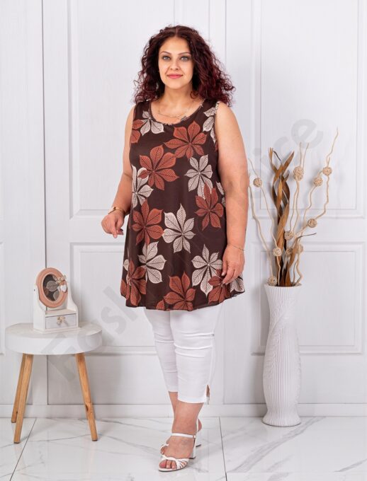 Top maxi pentru vara cu imprimeu floral-ciocolata cod 21431-8