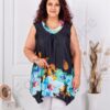 Top maxi pentru vara cu imprimeu floral-negru/aqua cod 1496-1