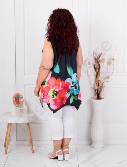 Top maxi pentru vara cu imprimeu floral-negru/rosu cod 1496