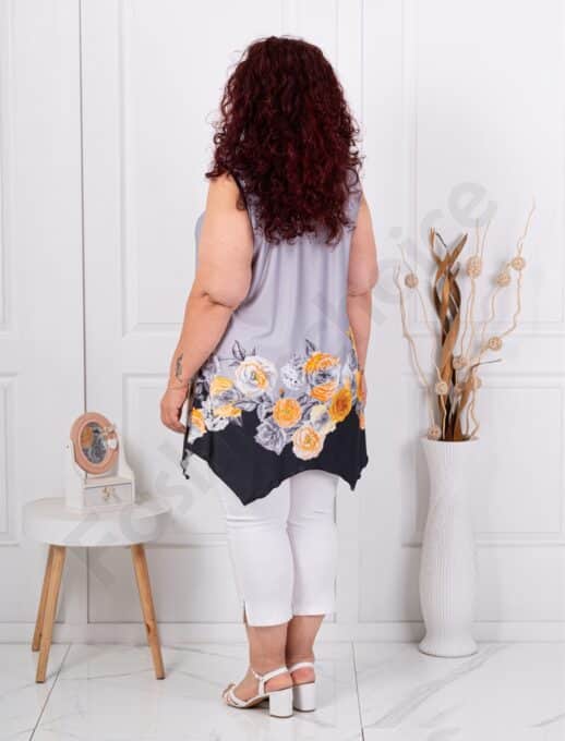 Top maxi pentru vara cu imprimeu trandafiri-galben cod 1496-3