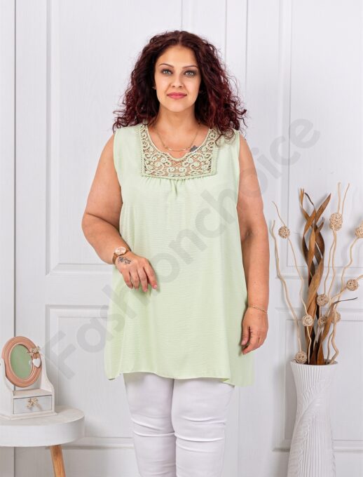 Top maxi pentru vara cu dantela brussel-verde deschis cod 2194-8