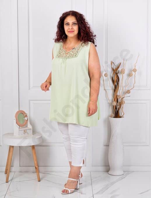 Top maxi pentru vara cu dantela brussel-verde deschis cod 2194-8
