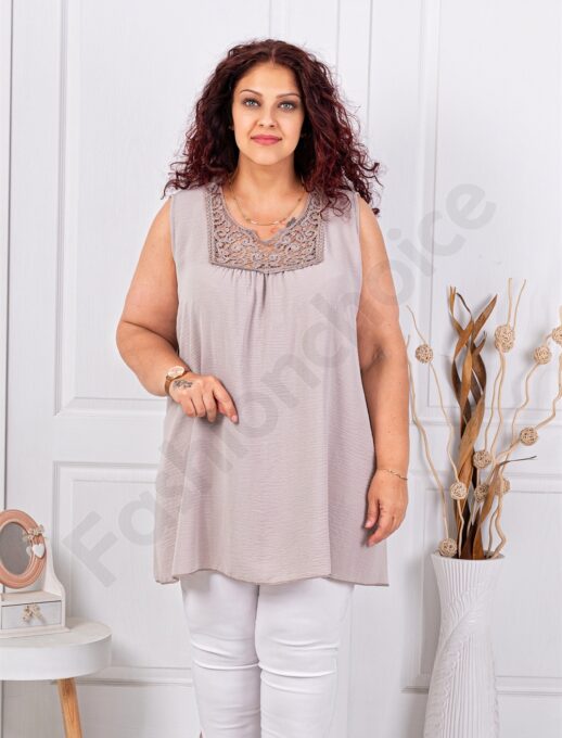 Top maxi pentru vara cu dantela brussel-moca cod 2194-7