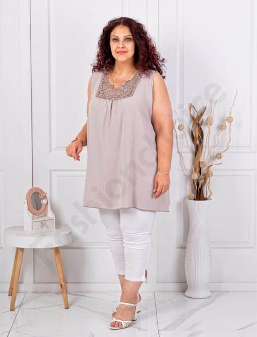 Top maxi pentru vara cu dantela brussel-moca cod 2194-7