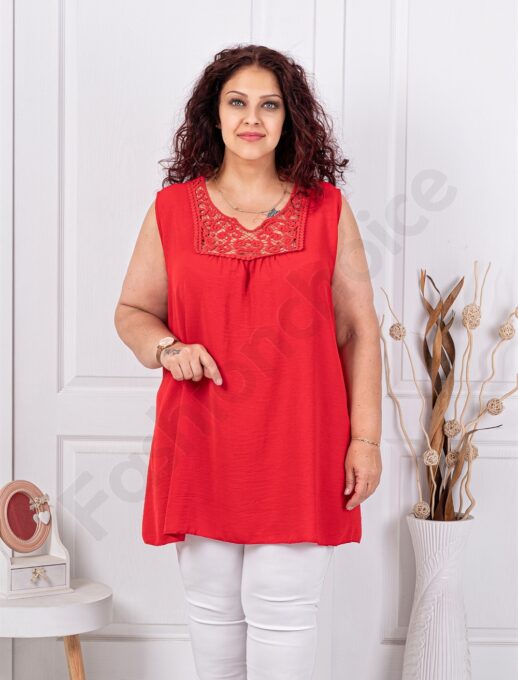 Top maxi pentru vara cu dantela brussel-rosu cod 2194-1
