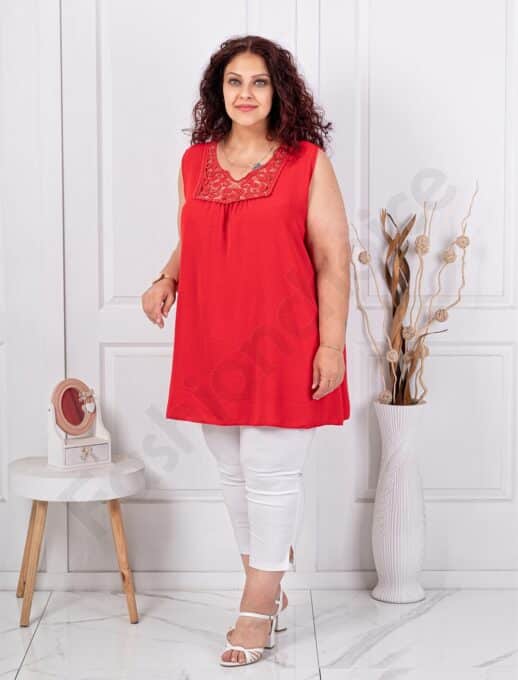 Top maxi pentru vara cu dantela brussel-rosu cod 2194-1
