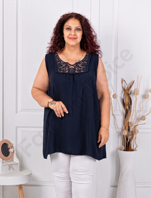 Top maxi pentru vara cu dantela brussel-albastru inchis cod 2194-4