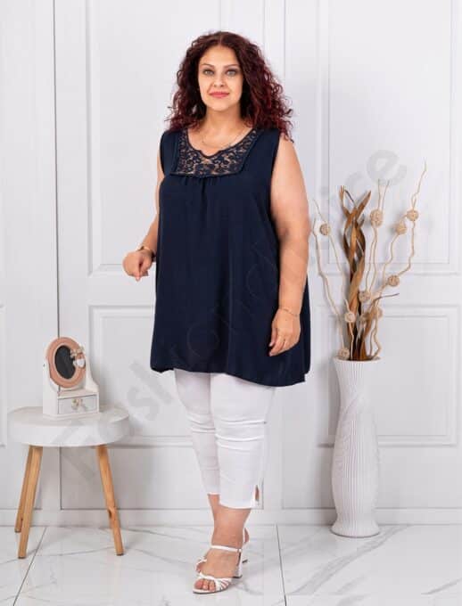 Top maxi pentru vara cu dantela brussel-albastru inchis cod 2194-4