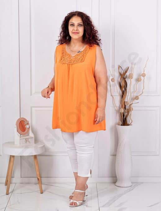 Top maxi pentru vara cu dantela brussel-orange cod 2194-3