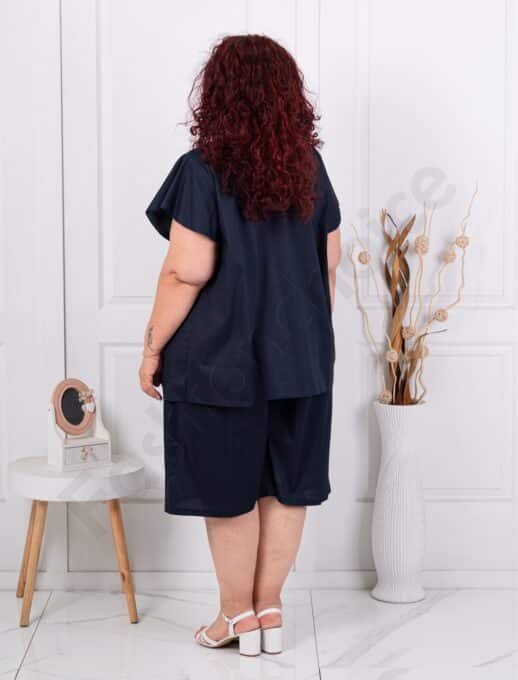 Set maxi pentru vara cu tunica si pantaloni+cadou colier-albastru inchis cod 5208-4