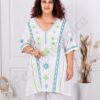 Tunica maxi cu decolteu in forma V si broderie multicolor-menta cod 51316-2