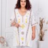 Tunica maxi cu decolteu in forma V si broderie multicolor-cafea cod 51316-1