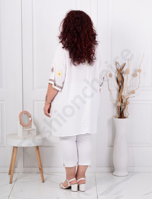 Tunica maxi cu decolteu in forma V si broderie multicolor-cafea cod 51316-1