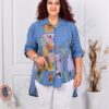 Camasa tip tunica maxi din 100% in cu imprimeu floral-albastru cod 13109-2