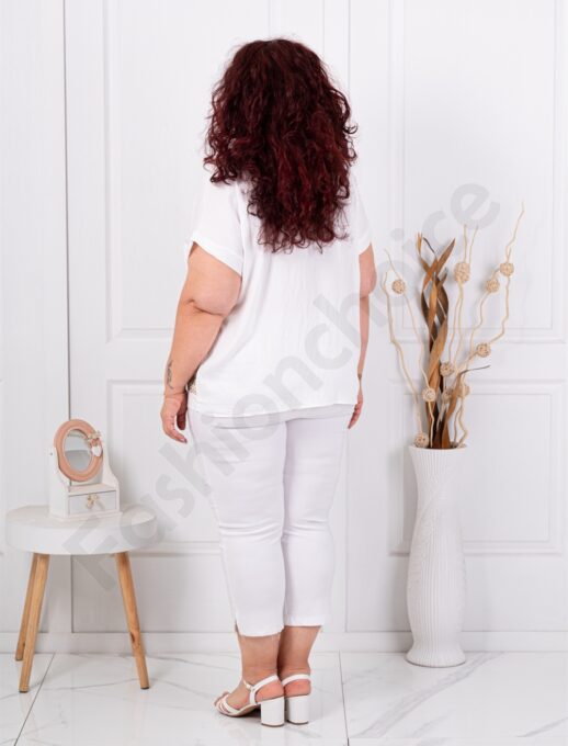 Bluza maxi pentru vara cu broderie stralucitoare-alb cod 8999-4