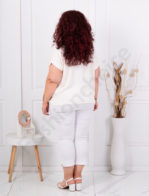 Bluza maxi pentru vara cu broderie stralucitoare-ecru cod 8999-1