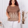 Bluza maxi pentru vara cu broderie stralucitoare-cafea cod 8999-2
