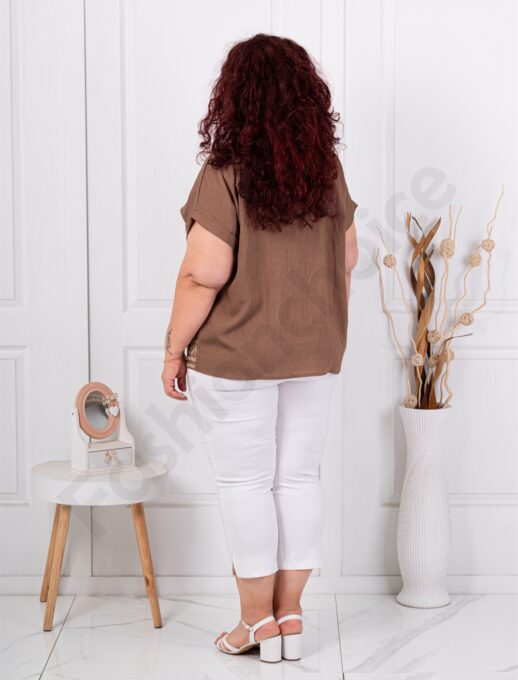 Bluza maxi pentru vara cu broderie stralucitoare-cafea cod 8999-2