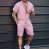 Compleu barbati pentru vara cu camasa si pantaloni scurti-roz cenusiu cod 2228-1