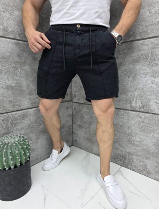 Pantalon scurt elegant pentru barbati din 100% In-negru cod 1499-3
