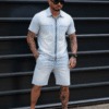 Compleu pentru barbati din denim cu efect prespalat si fermoar cod 427