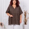 Tunica maxi cu decolteu in forma V si broderie englezeasca-ciocolata cod 261389-11