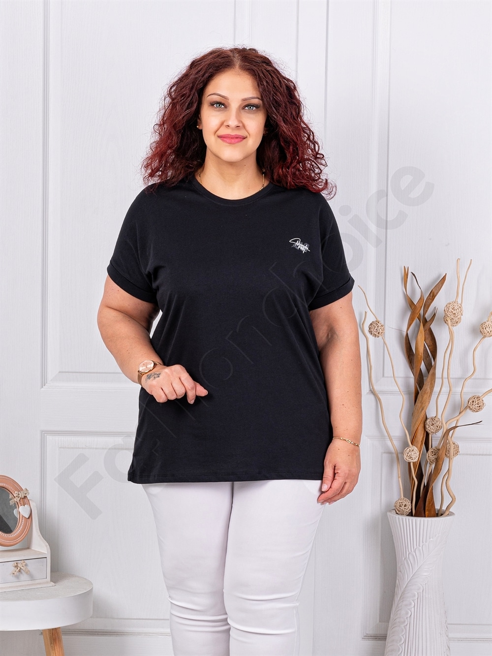 Bluza maxi din 100% bumbac cu imprimeu mica-negru cod 6965