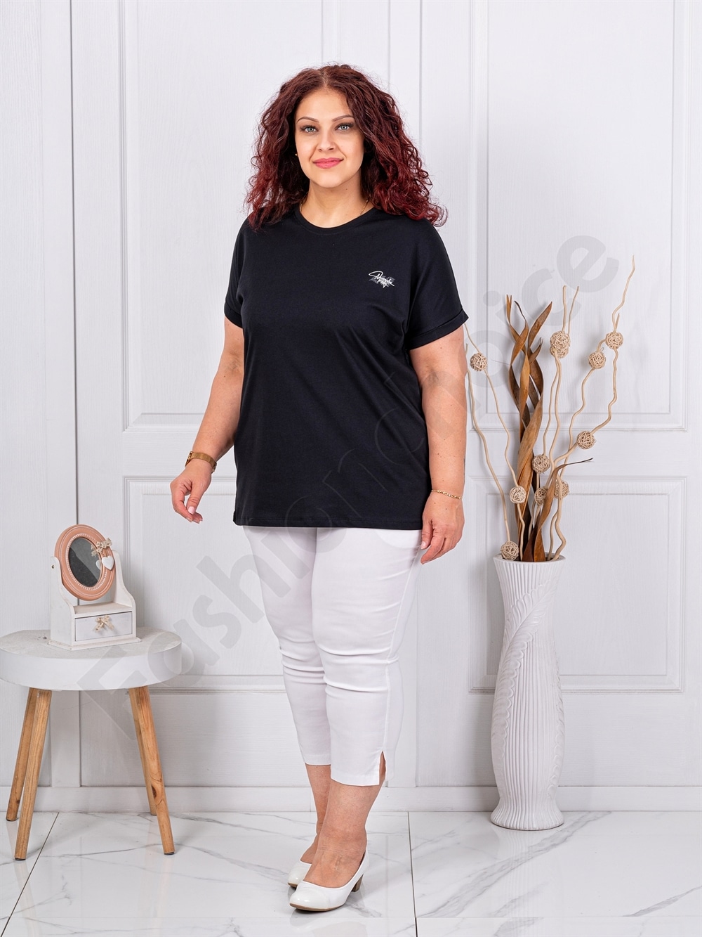 Bluza maxi din 100% bumbac cu imprimeu mica-negru cod 6965