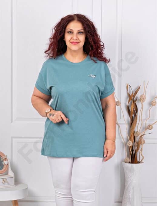 Bluza maxi din 100% bumbac cu imprimeu mica-petrol cod 6965-3
