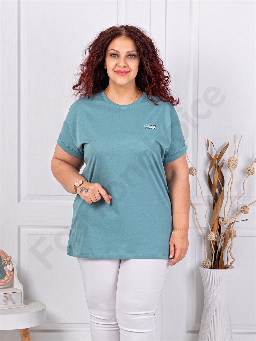 Bluza maxi din 100% bumbac cu imprimeu mica-petrol cod 6965-3
