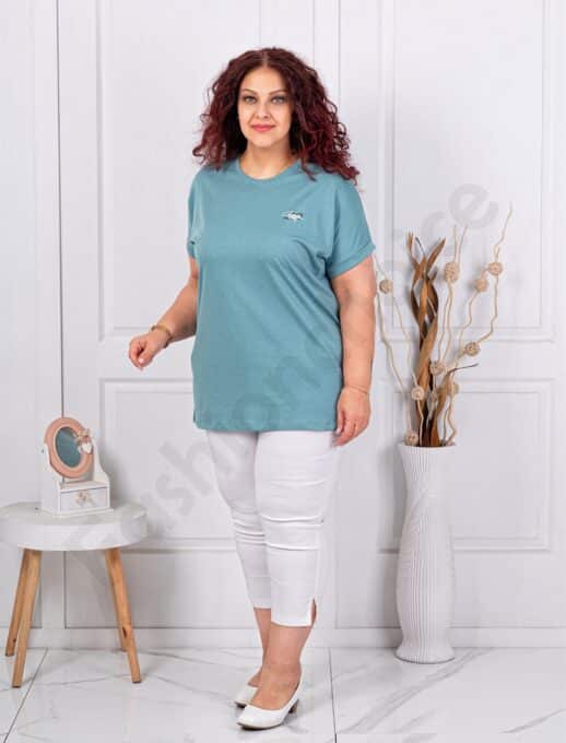 Bluza maxi din 100% bumbac cu imprimeu mica-petrol cod 6965-3