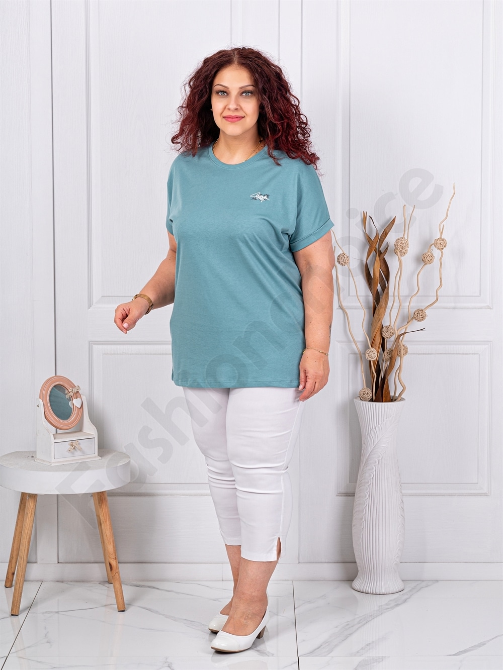 Bluza maxi din 100% bumbac cu imprimeu mica-petrol cod 6965-3