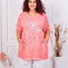 Tunica maxi din bumbac si in cu aplicatie papadie-coral cod 267390-1