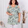 Tunica maxi pentru vara cu umeri decupati si print frunze-menta cod 25013-2