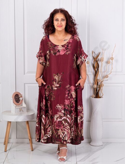 Rochie maxi pentru vara din matase cu funda-marsala cod 261434
