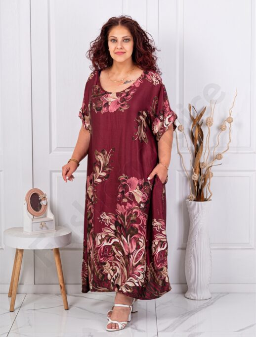 Rochie maxi pentru vara din matase cu funda-marsala cod 261434