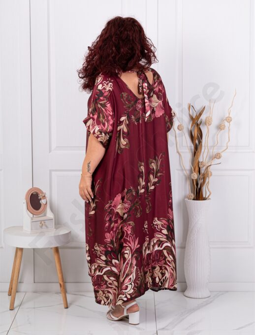 Rochie maxi pentru vara din matase cu funda-marsala cod 261434
