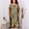 Rochie maxi pentru vara din matase cu funda-kaki cod 261434-5