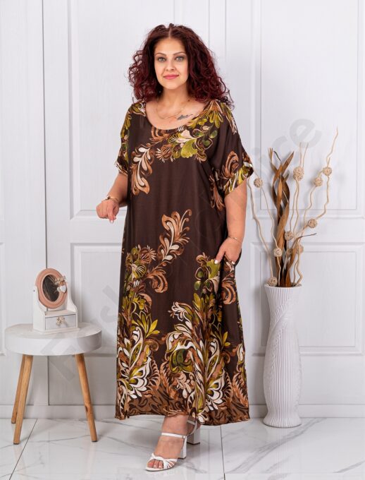 Rochie maxi pentru vara din matase cu funda-ciocolata cod 261434-2