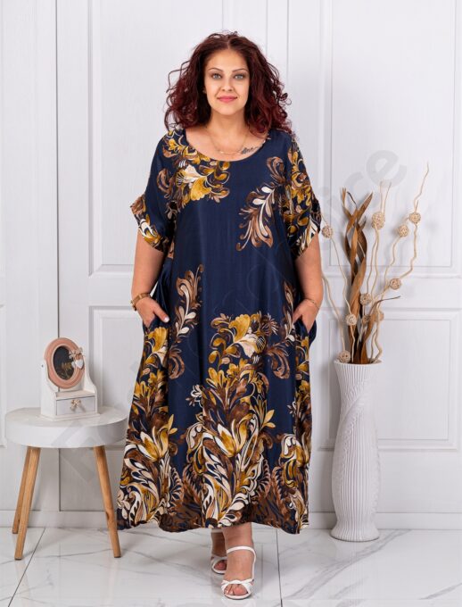 Rochie maxi pentru vara din matase cu funda-albastru inchis cod 261434-4