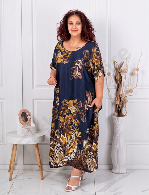 Rochie maxi pentru vara din matase cu funda-albastru inchis cod 261434-4