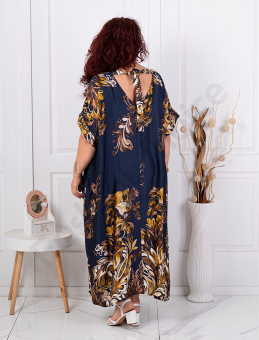 Rochie maxi pentru vara din matase cu funda-albastru inchis cod 261434-4